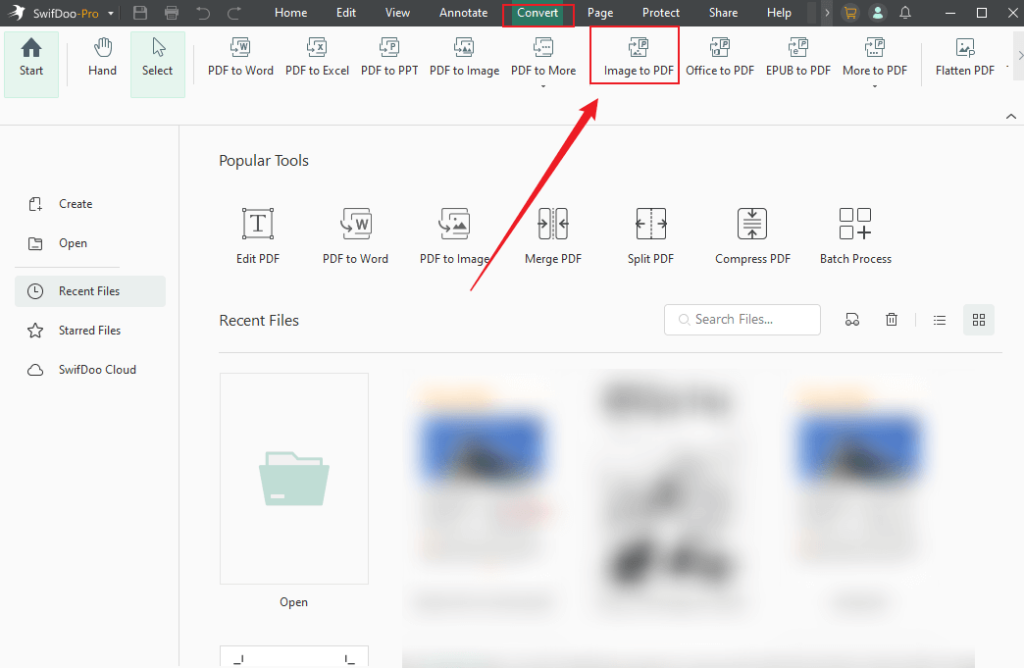 Switch to Convert and Click the Image to PDF option in SwifDoo PDF