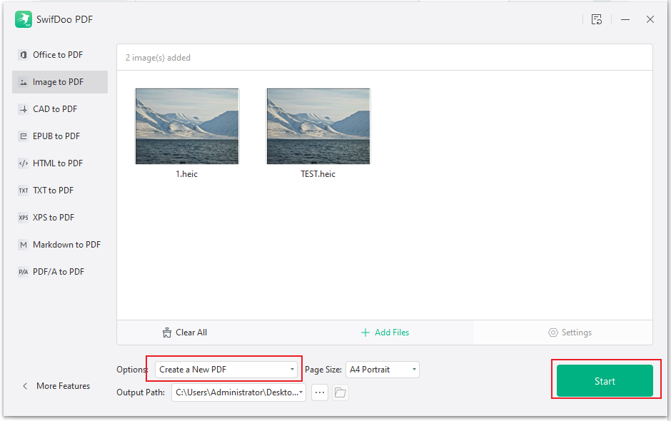 Option the Options list and choose the Create a New PDF option in SwifDoo PDF