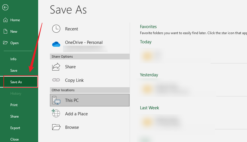 Click File and click Save As in Microsoft Excel