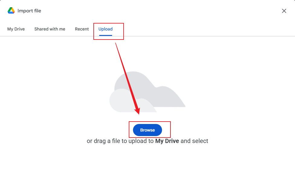 Go to Upload in the Import file pop-up of Google Sheets and click Browser to upload a CSV file