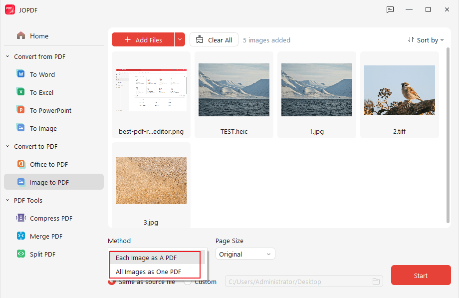 Open the Method list and choose the needed one in JOPDF