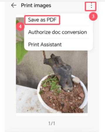 Tap the three-dot icon and select the Save as PDF option in Google Photos