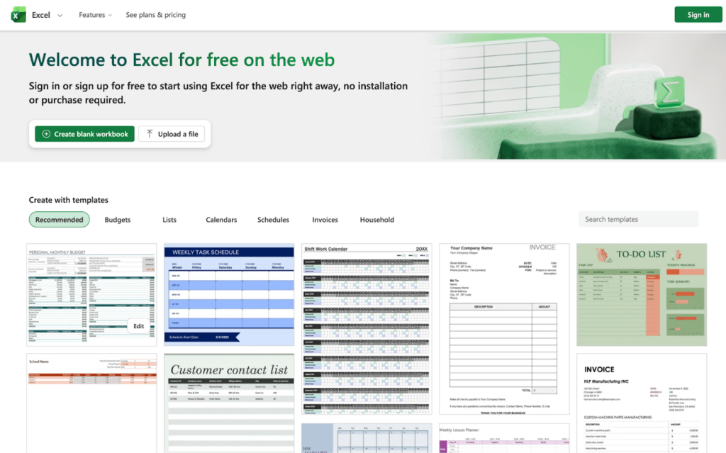 The main interface of Microsoft Excel