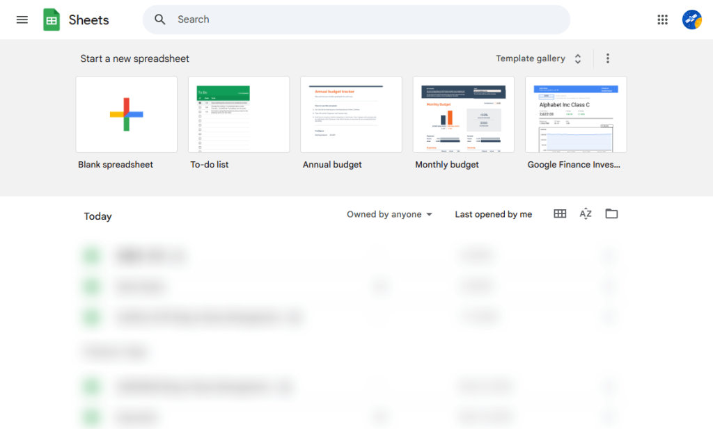Interface of Google Sheets