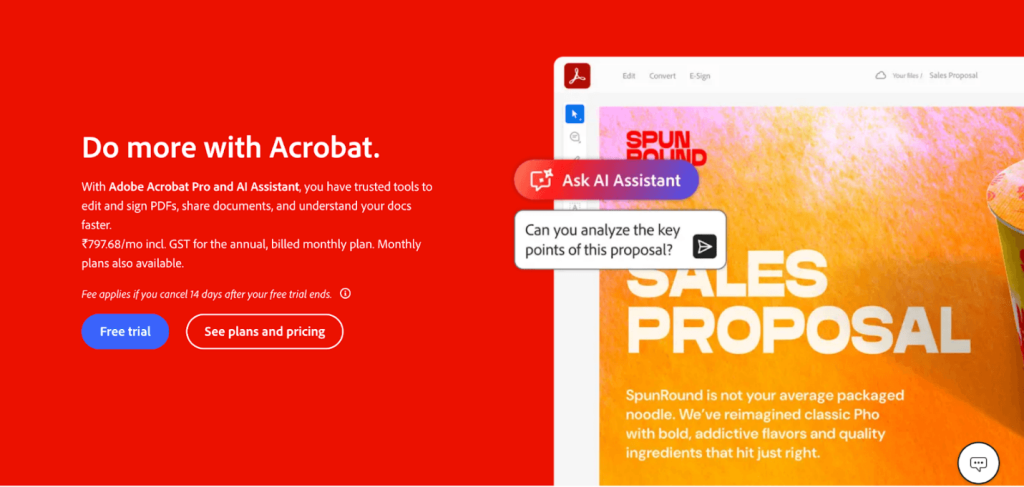 The web page of Adobe Acrobat