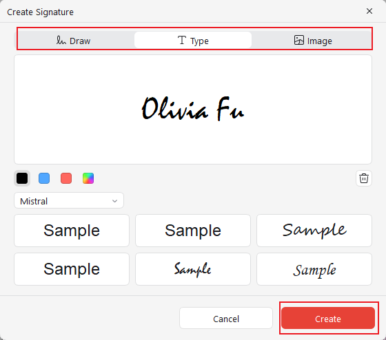 Decide whether to type, draw, or import an image for your signature in JOPDF