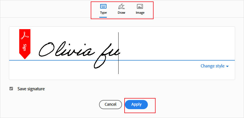 Choose a digital signature type you need in Adobe Acrobat Reader