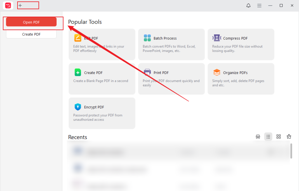 Click Open PDF to import the target PDF into JOPDF