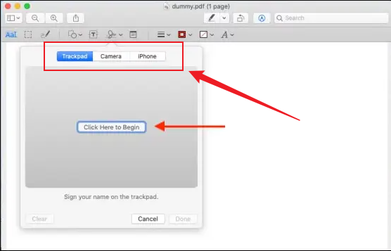 Select the signature type you want to add to the PDF in Preview