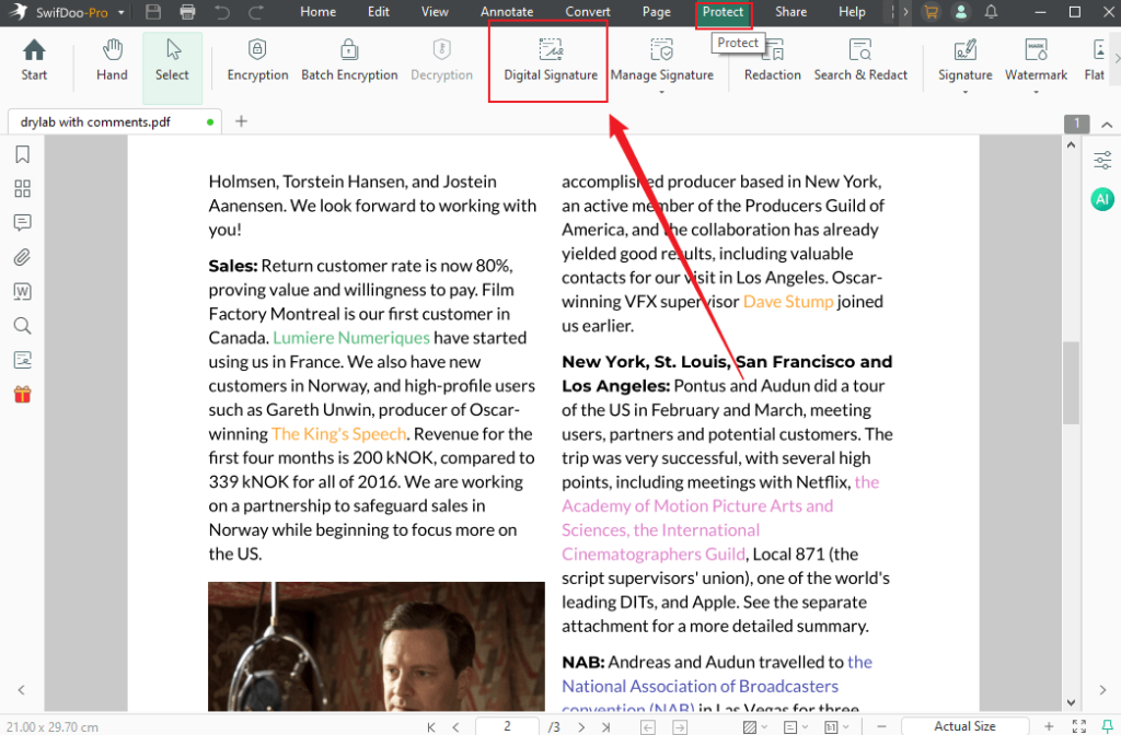 Go to Protect and select the Digital Signature option in SwifDoo PDF