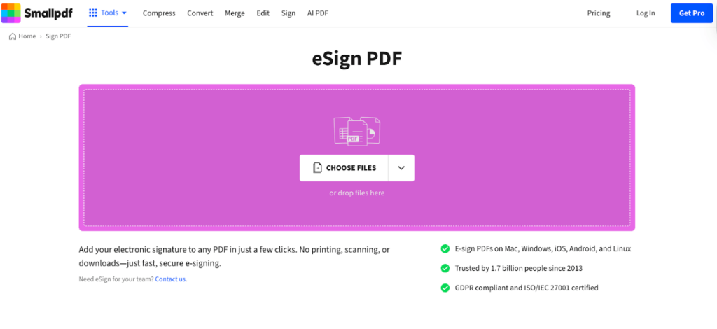 Click CHOOSE FILES to upload the target PDF in Smallpdf
