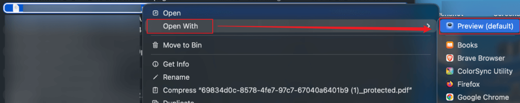 Right-click on the target PDF and open it with Preview