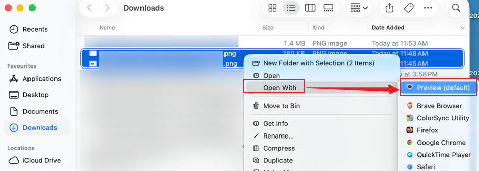 Go to Open With and choose Preview