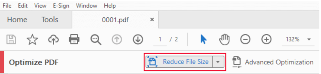 Click the Reduce File Size option in Adobe Acrobat