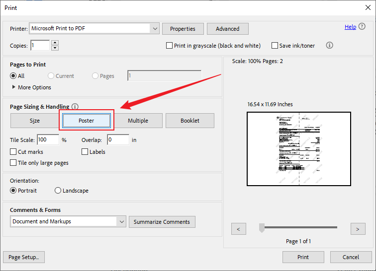 Select the Poster option in Adobe Acrobat