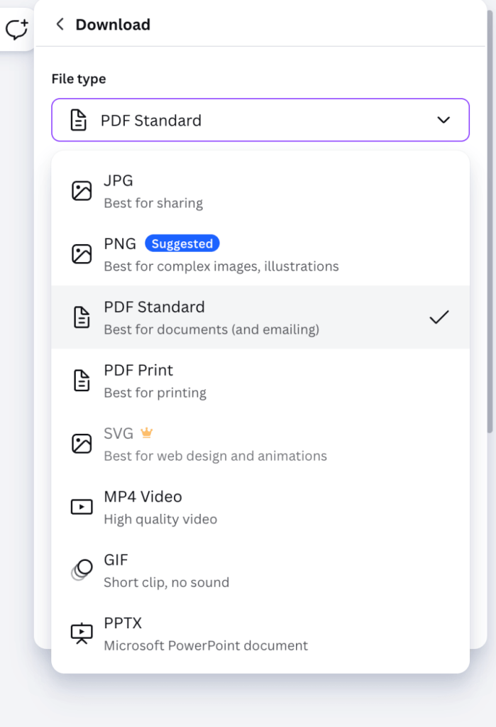 Export the file as a PDF from Canva