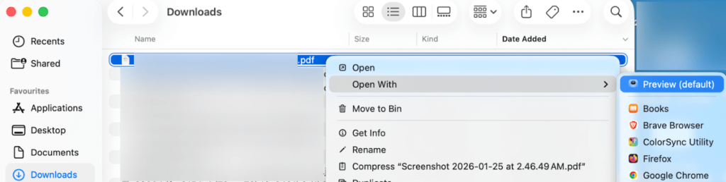 Open the target PDF file in Preview on Mac