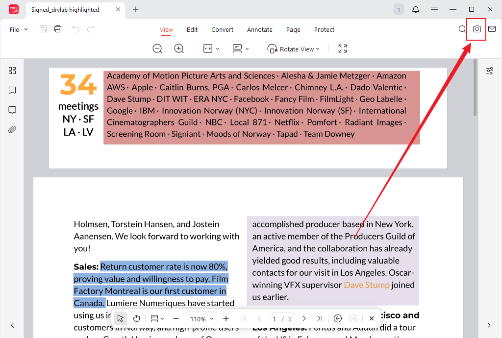 Click the camera icon in JOPDF to take a screenshot of the PDF