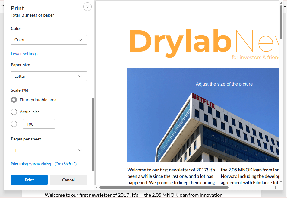 Print the selected area of a PDF in Microsoft Edge