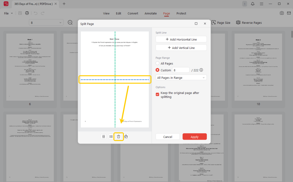 Delete horizontal split line