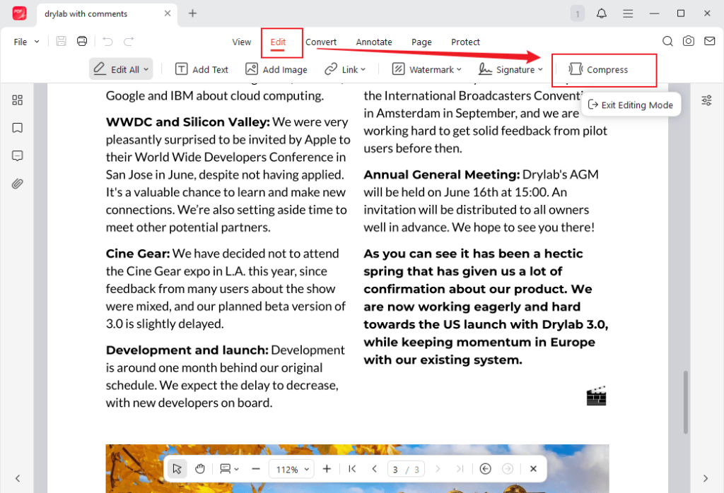 Click Edit and select the Compress option in JOPDF