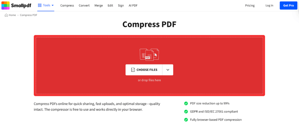 The Compress PDF interface of Smallpdf