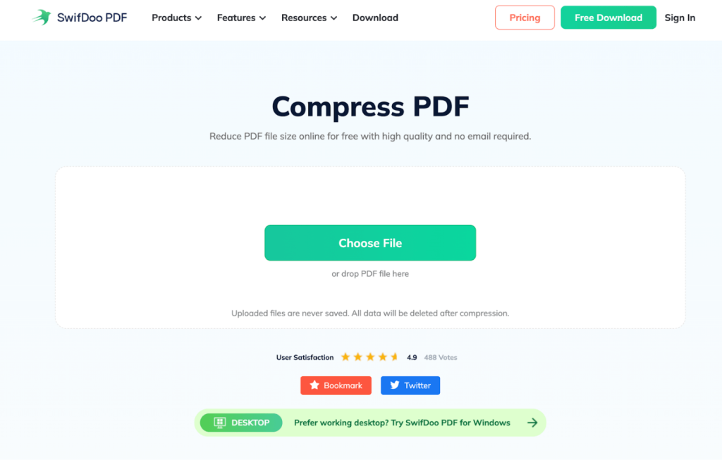 The Compress PDF page of SwifDoo PDF Online Converter