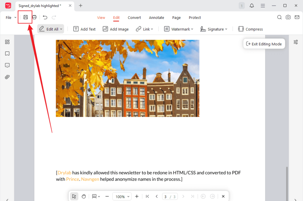Click the Save icon in JOPDF to save the PDF file