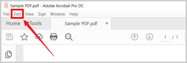 Click the Edit tab from the top toolbar of Adobe Acrobat Pro