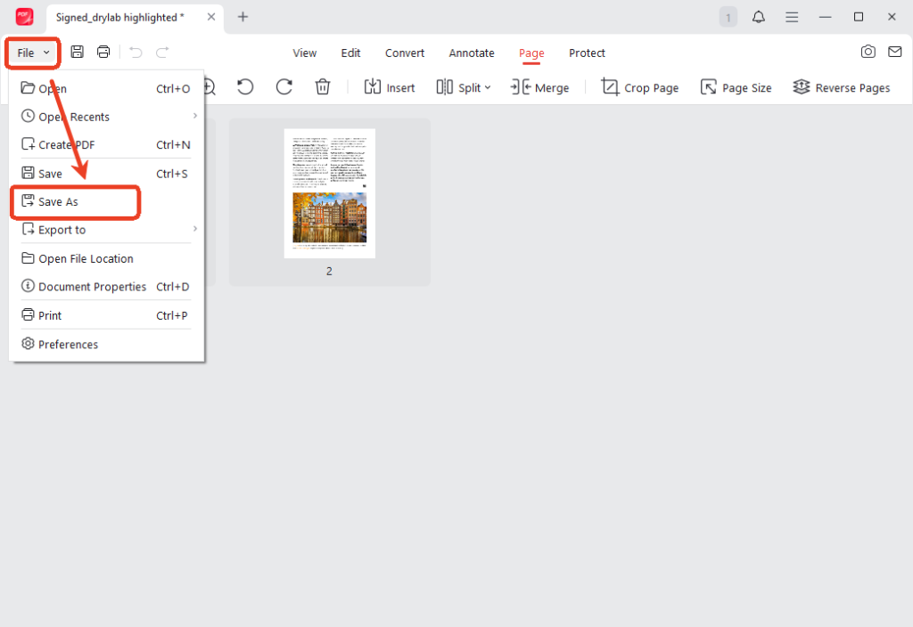 Click File and select Save As in JOPDF to save the modified PDF