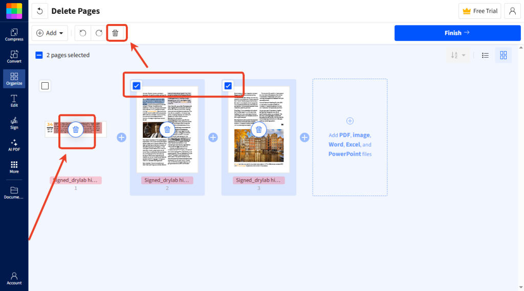 Delete pages from a PDF in Smallpdf