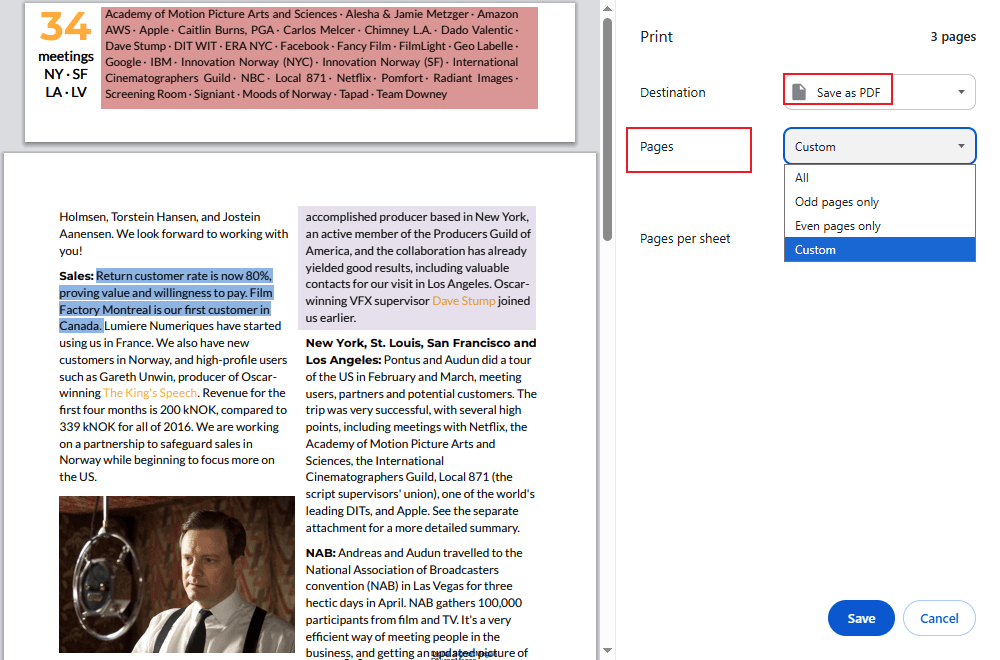Choose Save as PDF and select the PDF page you want to keep