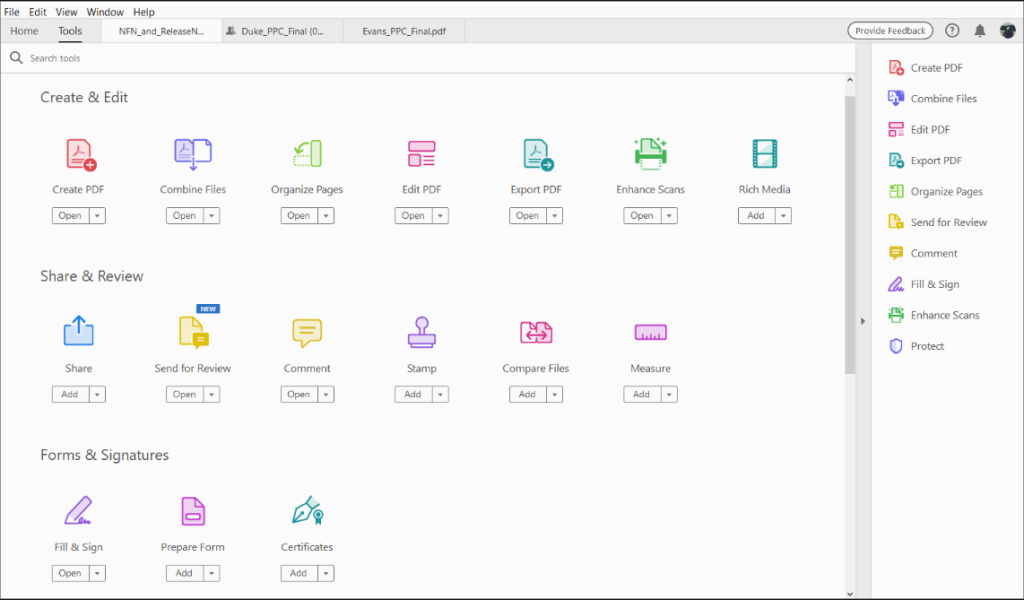 Main interface of Adobe Acrobat