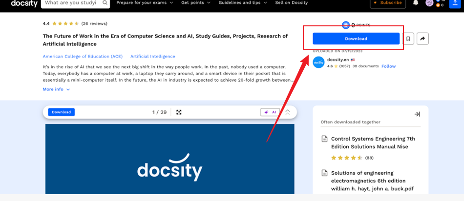 Click the Download button in Docsity