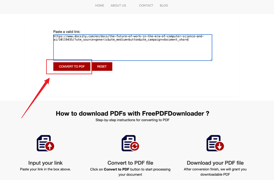 Click Convert to PDF in FreePDFDownloader