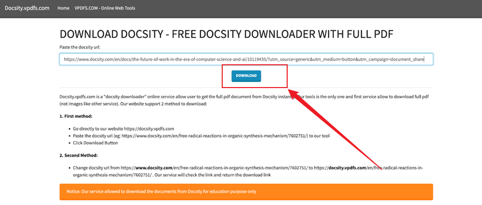 Click the DOWNLOAD button in Docsity.vpdfs.com