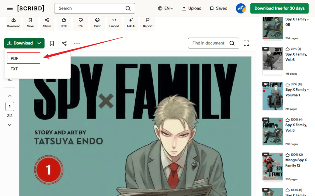 Download manga as a PDF in Scribd
