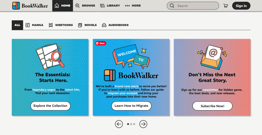 The web interface of Book Walker