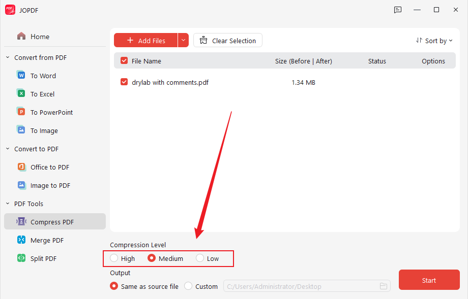 Select the needed compression level in JOPDF