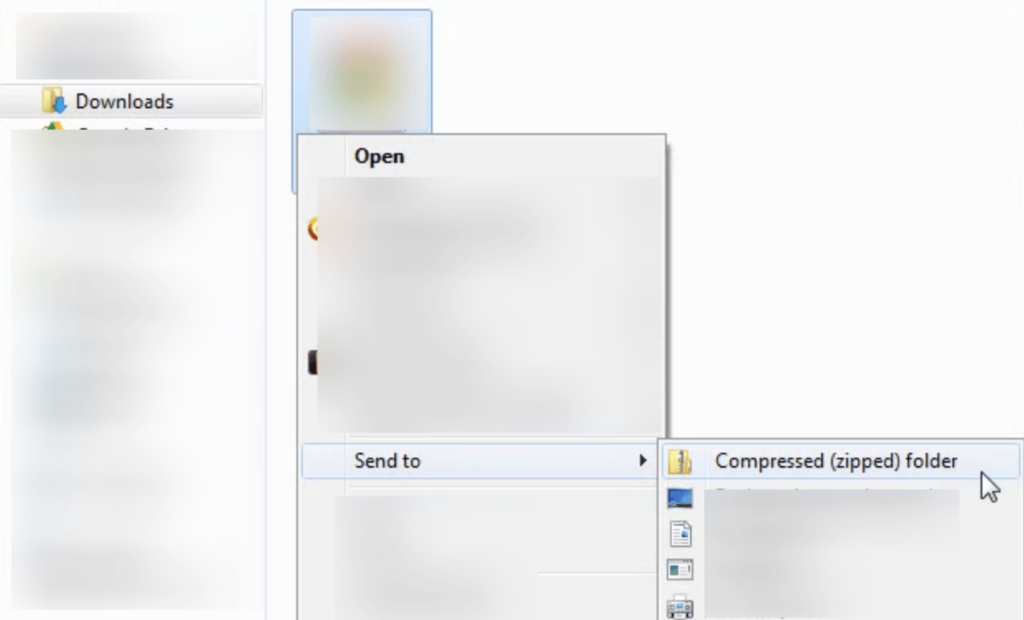 Right-click on the large PDF file and select the Compressed (zipped) folder option from the Send to list