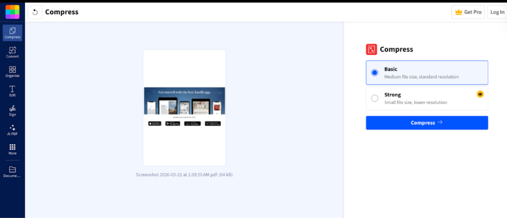 Select the needed compression level in Smallpdf