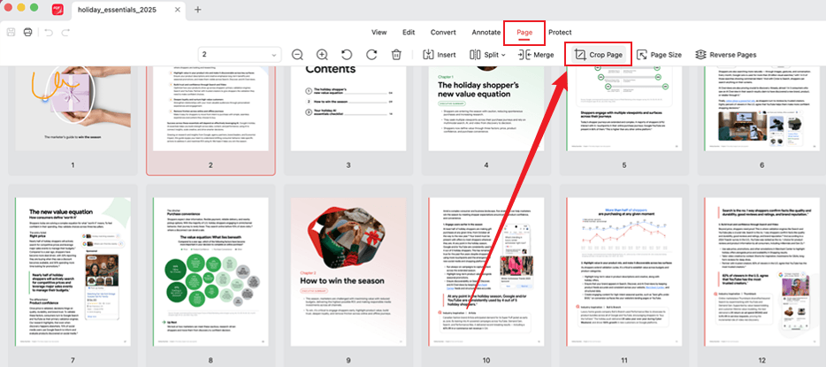 Go to Page and click the Crop Page option in JOPDF