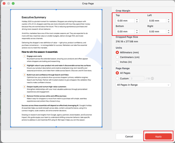 Crop the PDF page in JOPDF