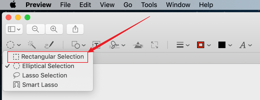 Select the rectangular selection option in Preview