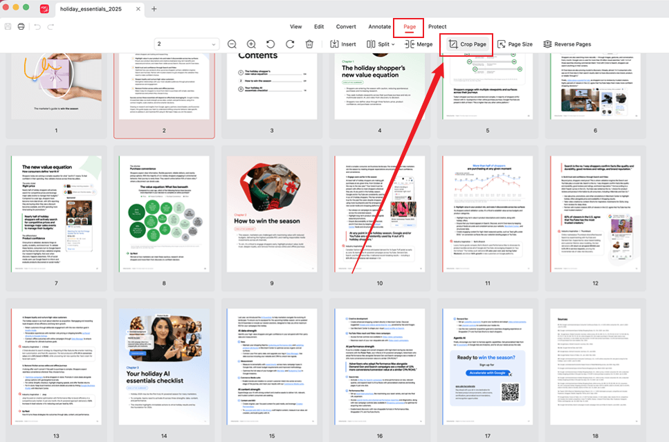 Click the Crop Page option under the Page tab of JOPDF