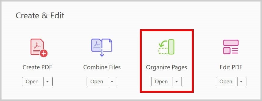 Click Tools and select the Organize Pages option in Adobe Acrobat Pro