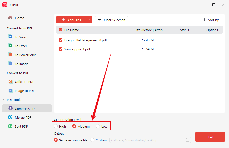 Select a needed compression level to make a PDF smaller in JOPDF