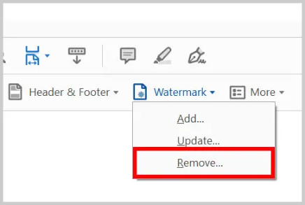Click Watermark and select the Remove option in Adobe Acrobat Pro