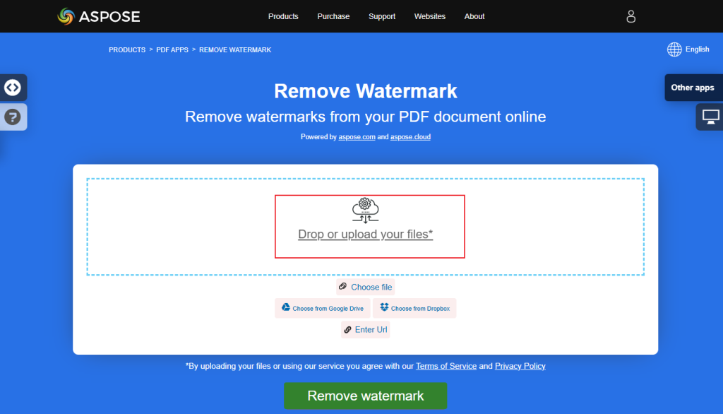 Drag and drop the target PDF file into Aspose