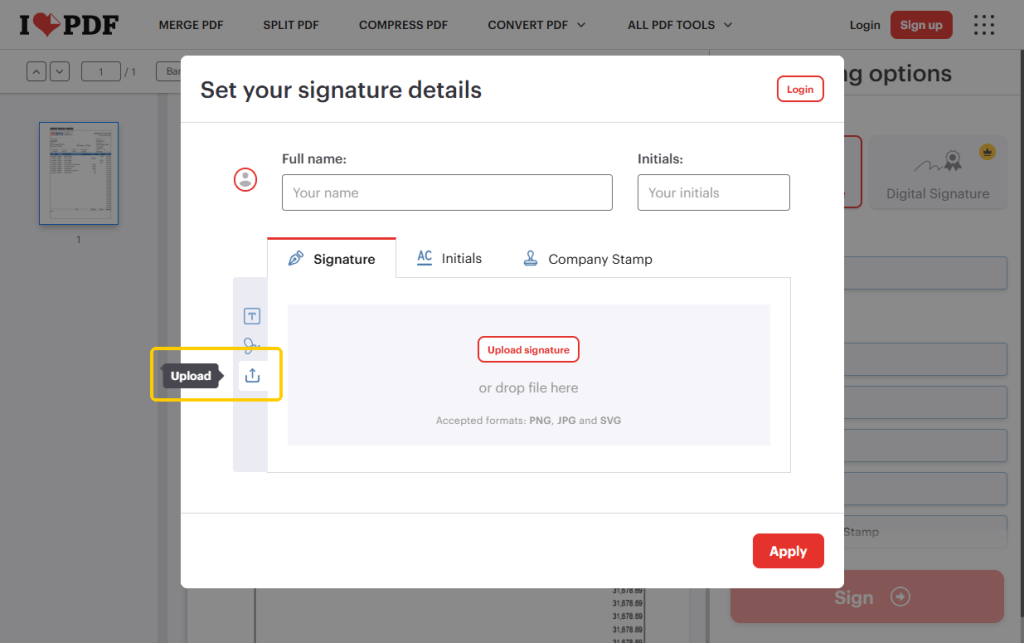 iLovePDF Upload Signature Image